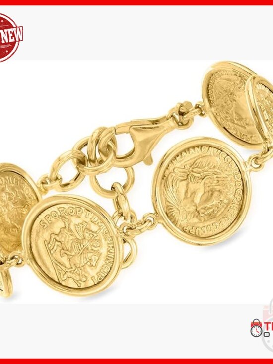 Jewelry - Italian 18kt Gold Over Sterling Silver Coin Bracelet 7 Inch